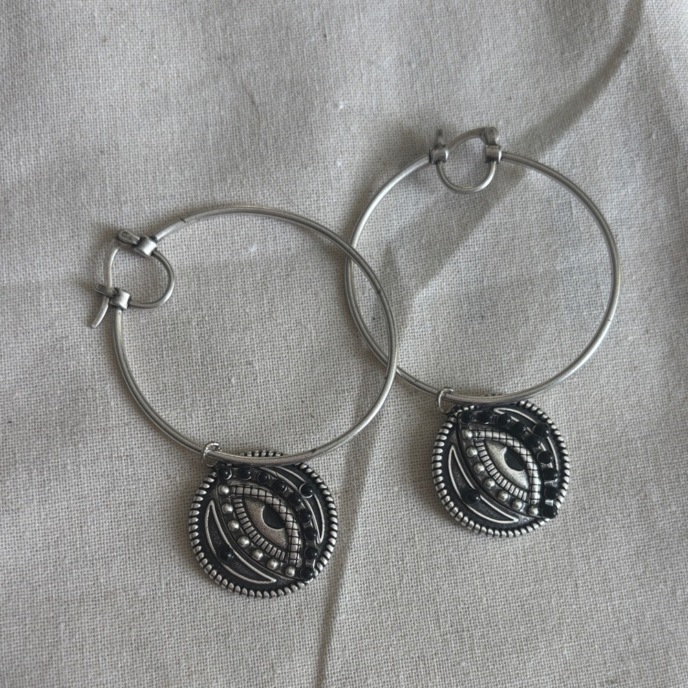 Roberto Cavalli Elegant Silver Hoop Earrings with Ornate Charm